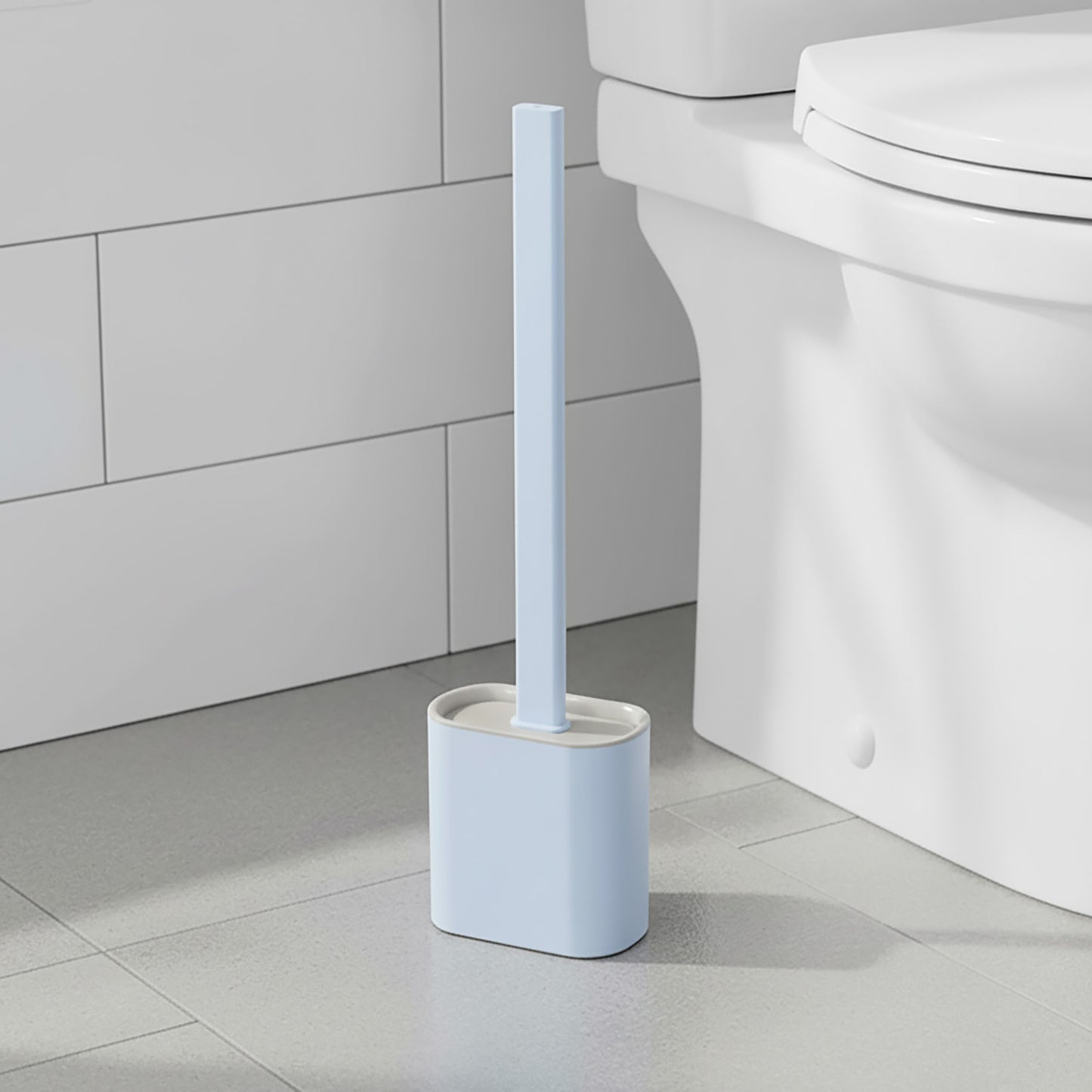 Revolutionary Silicone Soft Flex Toilet Brush and Holder (Blue)