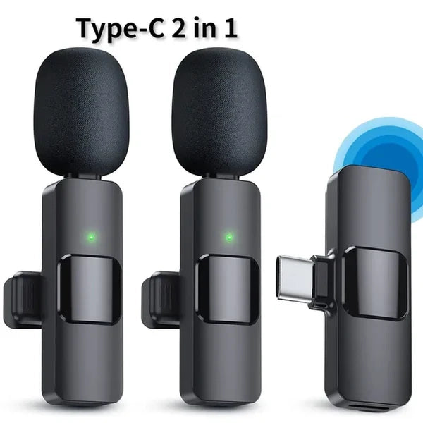 Professional 2-Piece Set Wireless Lavalier Microphones for Smartphones