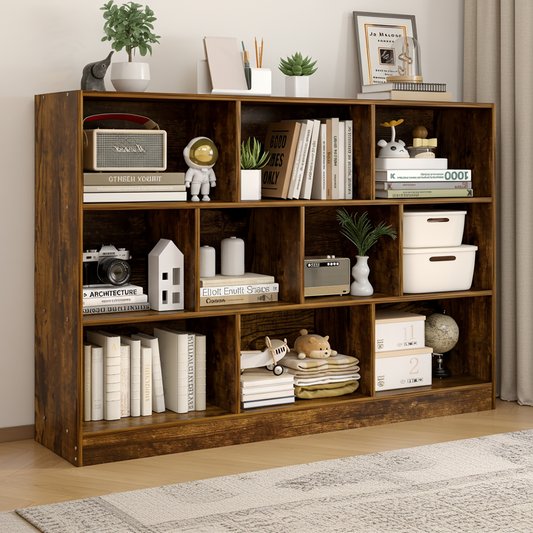 9 Shelving Insight Bookshelf Display Cabinet Bookcase Shelf Organiser (Rustic Wood)