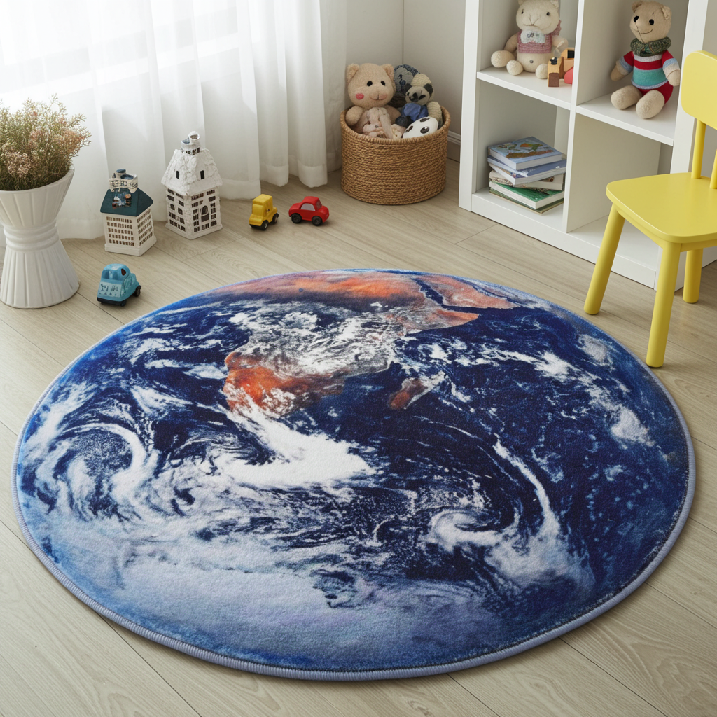 Lush Plush Infinity Earth Planet World Round Rug