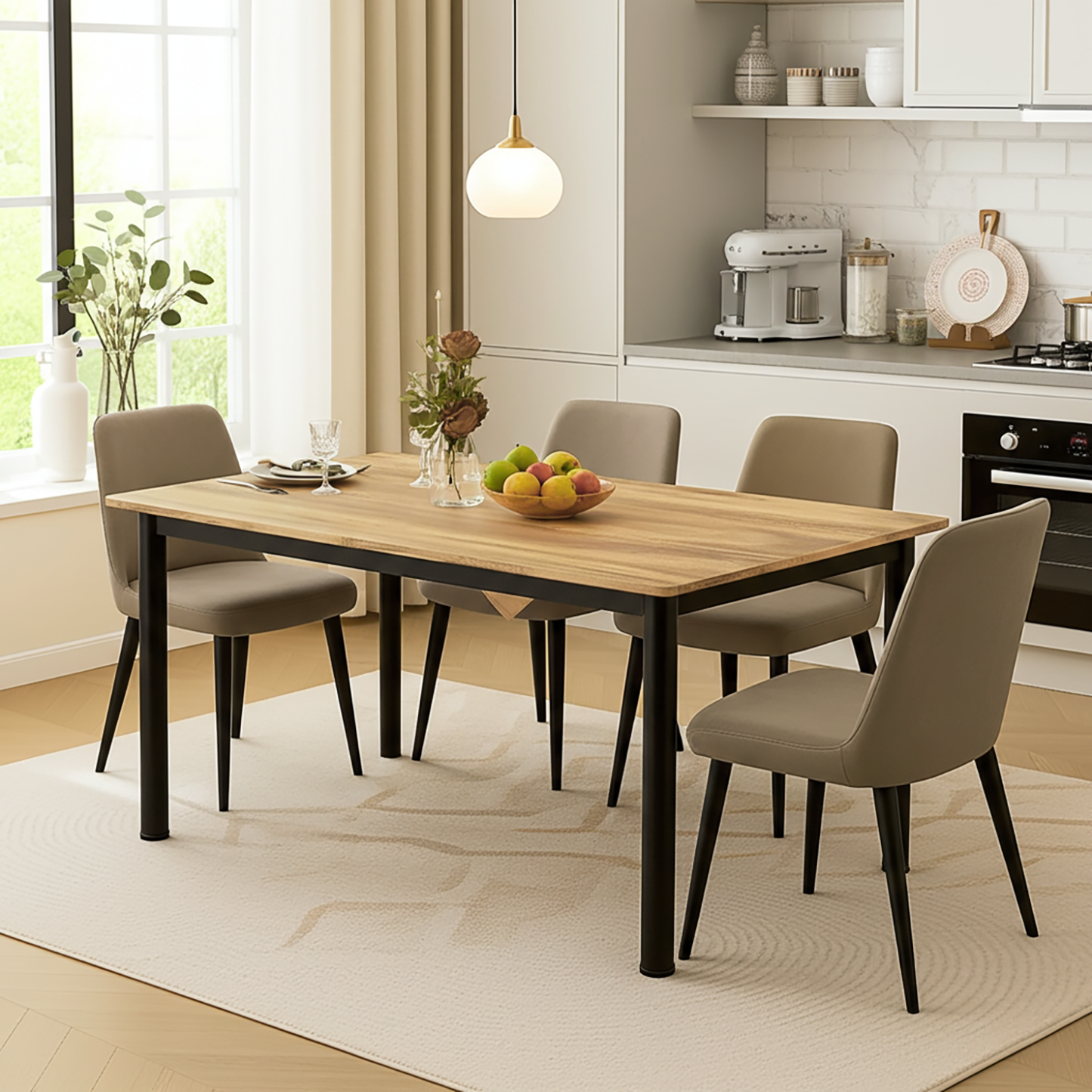 Heritage Industrial Rustic Oak Wood & Metal Dining Table 120cm