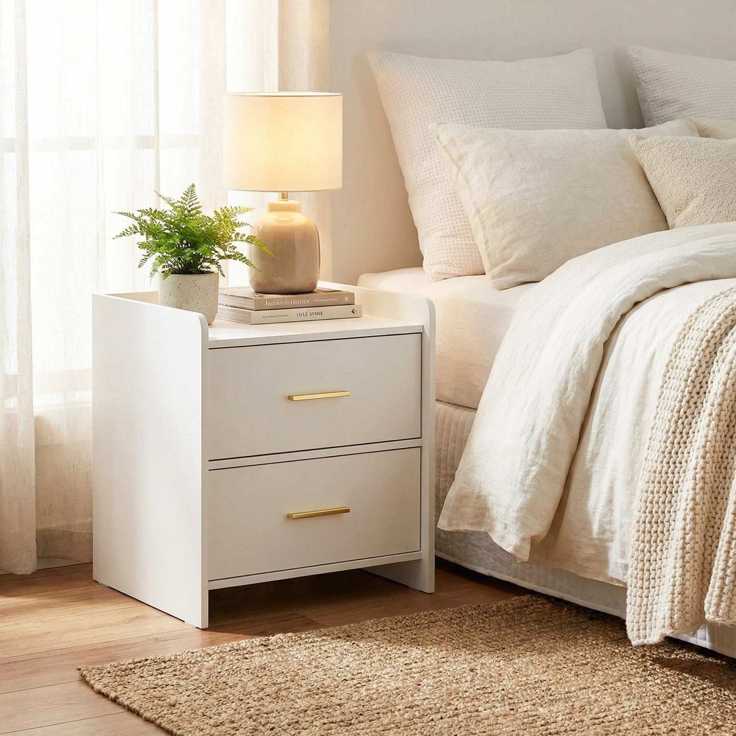 Serene 2-Drawer Bedside Table Nightstand (White)