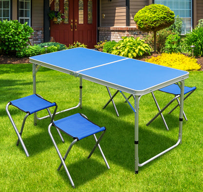 5-Piece Outdoor Camp Setting Folding Table & Chairs Set  (Blue)