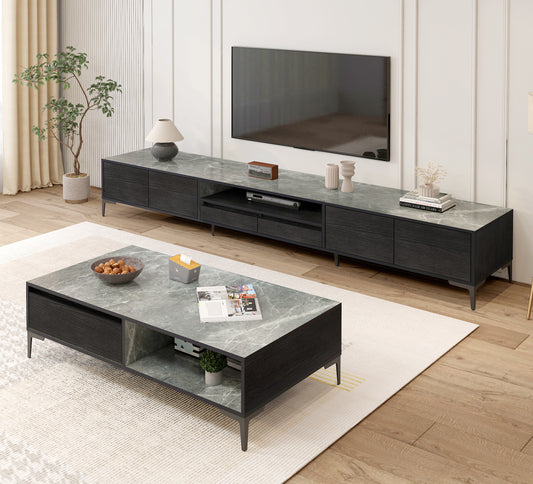 2-Piece Set Minimalist Large Coffee Table & 2m TV Cabinet