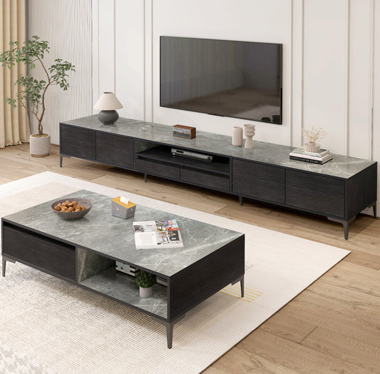 2-Piece Set Minimalist Large Coffee Table & 2m TV Cabinet