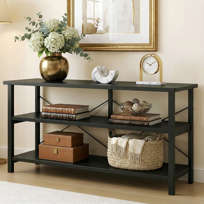 Serenity Industrial Console Table Bookcase TV Stand Storage Shelf Unit (Black)