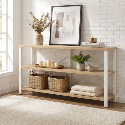 Serenity Industrial Console Table Bookcase TV Stand Storage Shelf Unit (Coastal Oak)