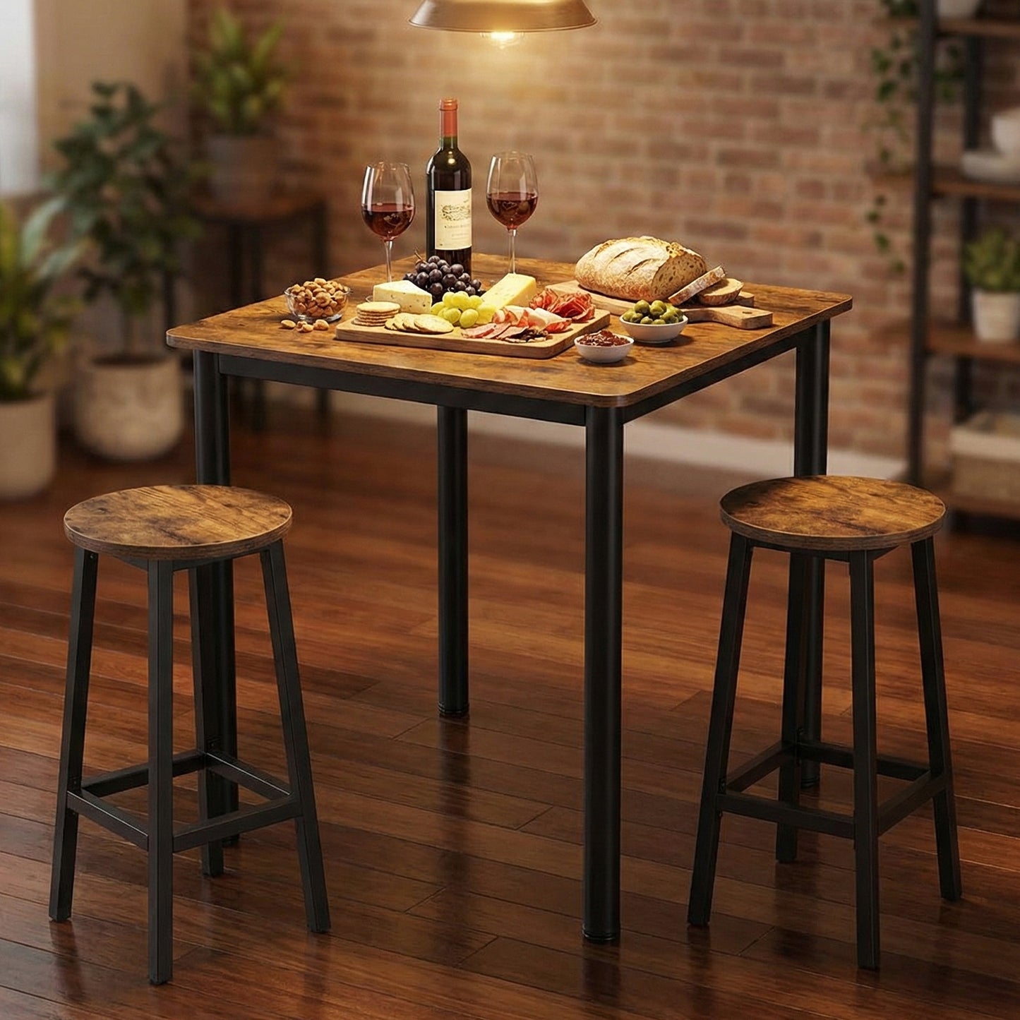 Foundry Industrial Rustic Wood & Metal Square Bar Dining Table