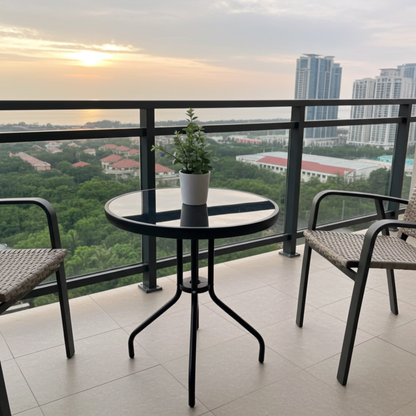 Alfresco Round Mirrored Tempered Glass Table