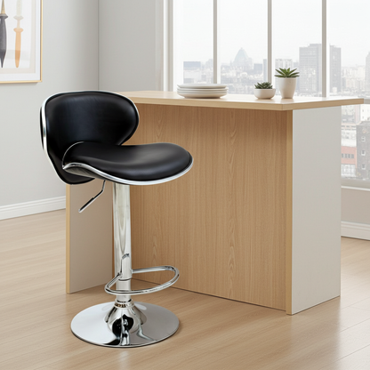 2 x Resort Designer PU Leather Bar Stools (Black - Set of 2)