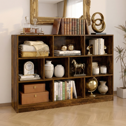 9 Shelving Insight Bookshelf Display Cabinet Bookcase Shelf Organiser (Rustic Wood)