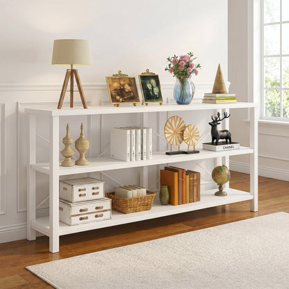 Serenity Industrial Console Table Bookcase TV Stand Storage Shelf Unit (White)
