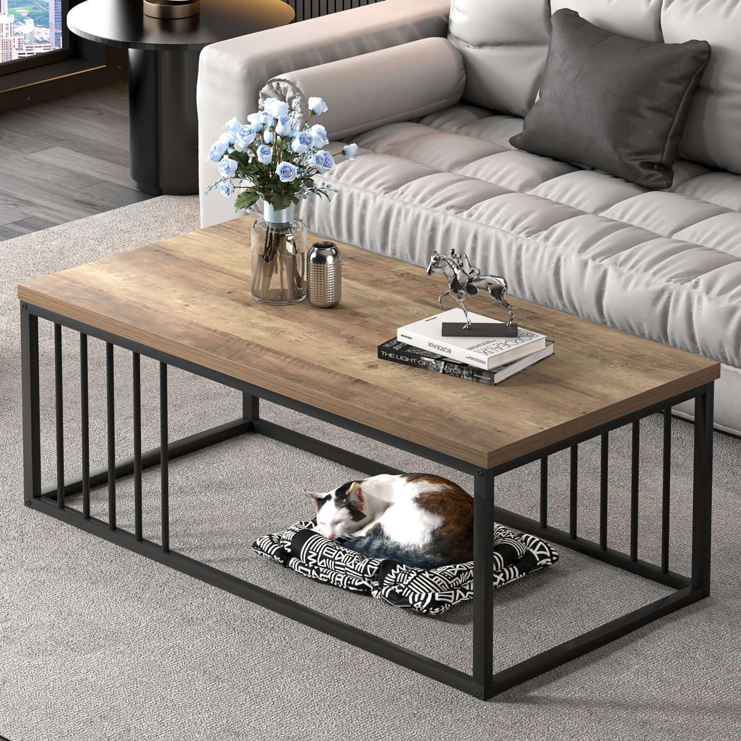 Urban Industrial Modern Wood and Metal Coffee Table Rustic Oak