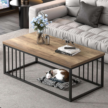 Urban Industrial Modern Wood and Metal Coffee Table Rustic Oak