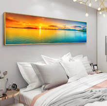 Beach Painting Framed Long Canvas Wall Art - 100cm x 30cm