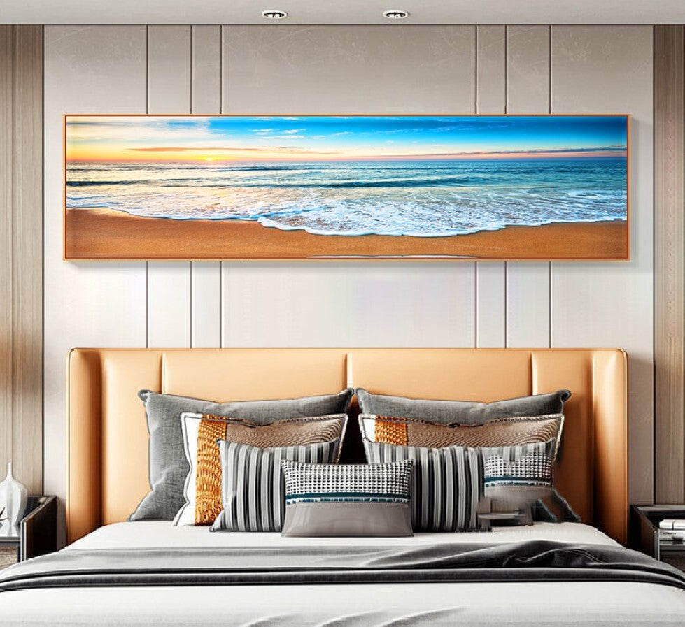 Beach Painting Framed Long Canvas Wall Art - 100cm x 30cm