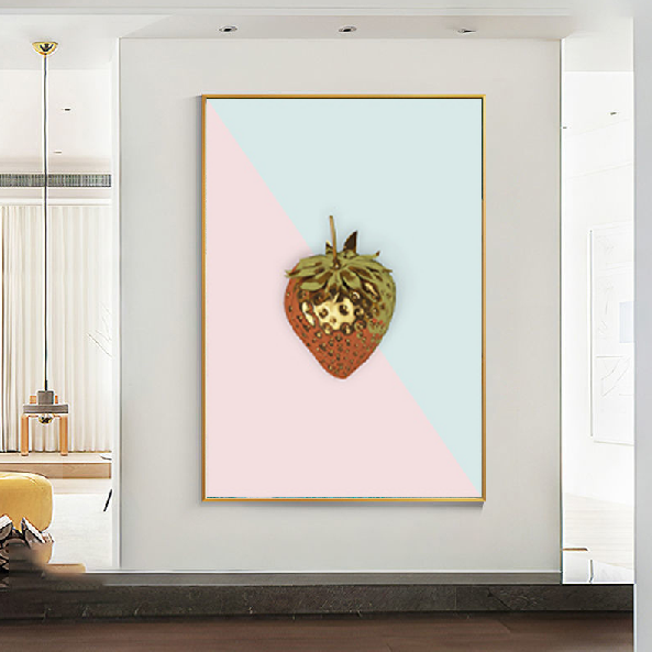 Golden Strawberry Painting Framed Canvas Wall Art - 30cm x 40cm