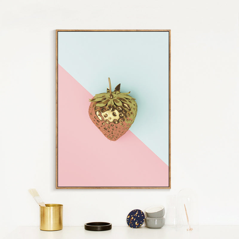 Golden Strawberry Painting Framed Canvas Wall Art - 30cm x 40cm