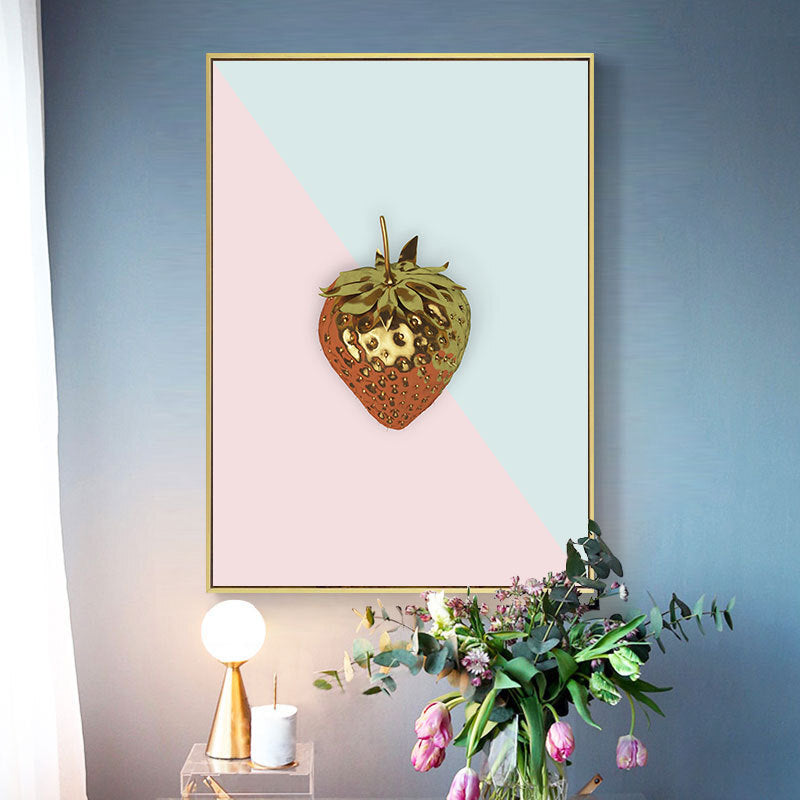 Golden Strawberry Painting Framed Canvas Wall Art - 30cm x 40cm