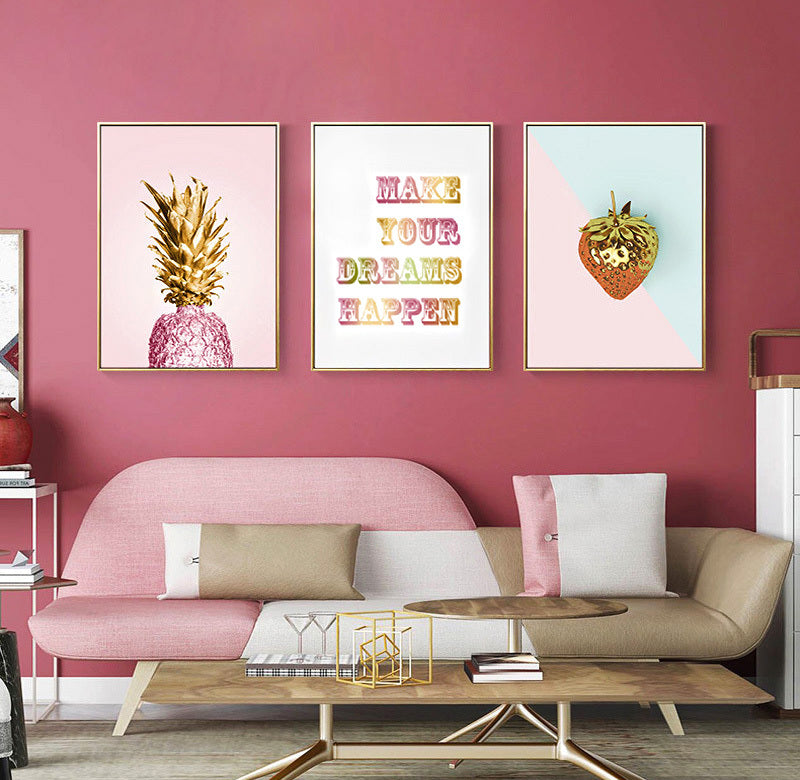 Golden Strawberry Painting Framed Canvas Wall Art - 30cm x 40cm