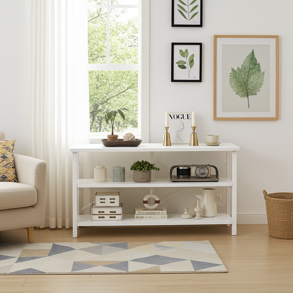 Curated visual reference: Fresh Look at Serenity Industrial Console Table Bookcase TV Stand Storage Shelf Unit