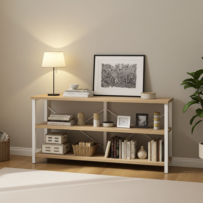 Serenity Industrial Console Table Bookcase TV Stand Storage Shelf Unit (Coastal Oak)