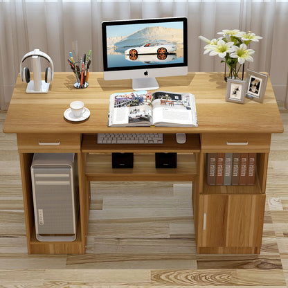 Executive Office Computer Desk with Drawers, Cabinet, Shelves (Oak)