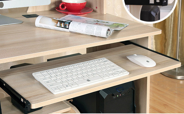 Executive Office Computer Desk with Drawers, Cabinet, Shelves (White Oak)