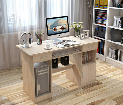 Executive Office Computer Desk with Drawers, Cabinet, Shelves (White Oak)