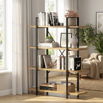 Envision Rustic Oak 4-Tier Bookcase Storage Shelf Organizer