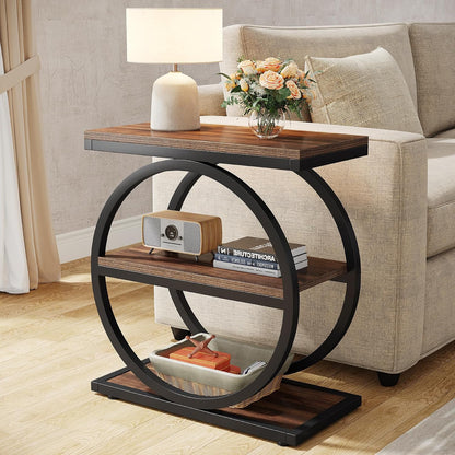 Eclipse Rustic Wood and Metal Round Side Table with Shelves