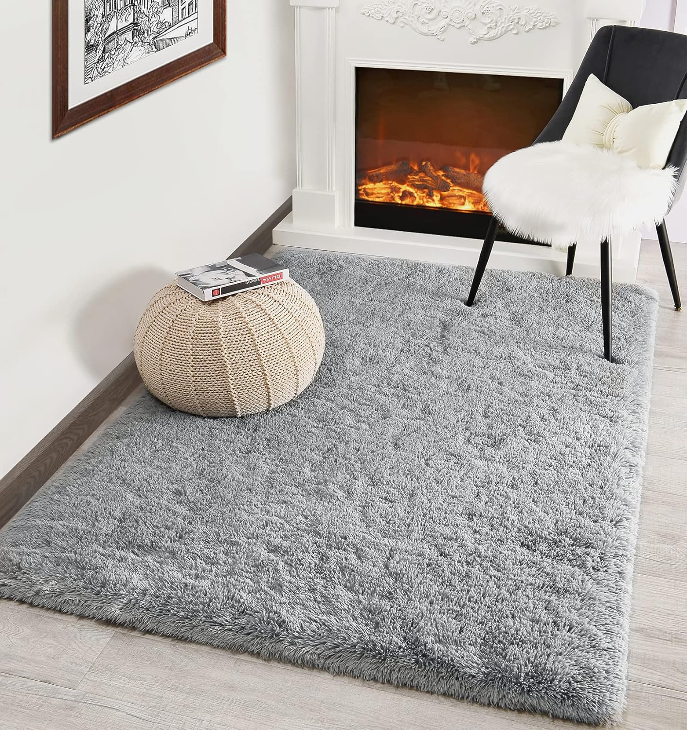 Soft Shag Rug Carpet Mat (Grey, 160 x 120)