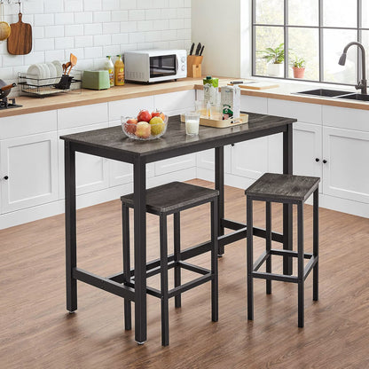 3 Piece Grandeur Premium Rustic Wood & Steel Bar Table and Stools Dinning Set (Driftwood Grey)