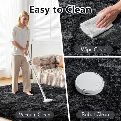 Soft Shag Rug Carpet Mat (Black, 160 x 120)