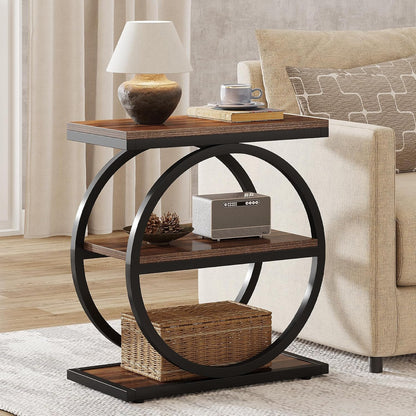Eclipse Rustic Wood and Metal Round Side Table with Shelves
