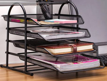 4-Tier Office Document Tray Paper/Magazine Desk Organizer (Black)