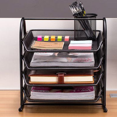 4-Tier Office Document Tray Paper/Magazine Desk Organizer (Black)