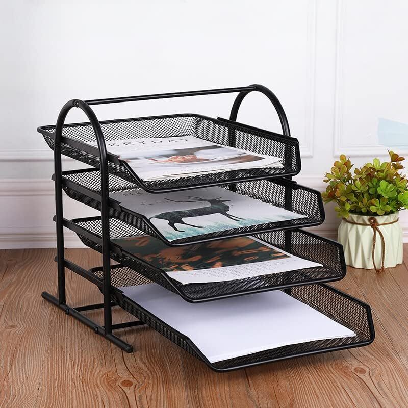 4-Tier Office Document Tray Paper/Magazine Desk Organizer (Black)