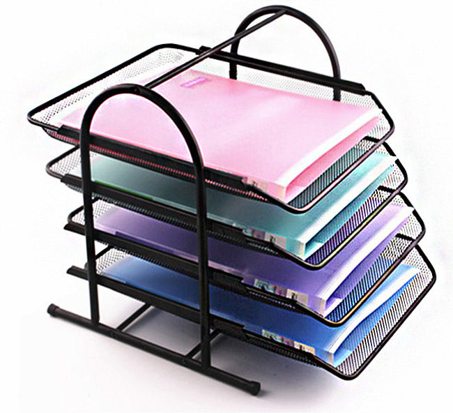 4-Tier Office Document Tray Paper/Magazine Desk Organizer (Black)