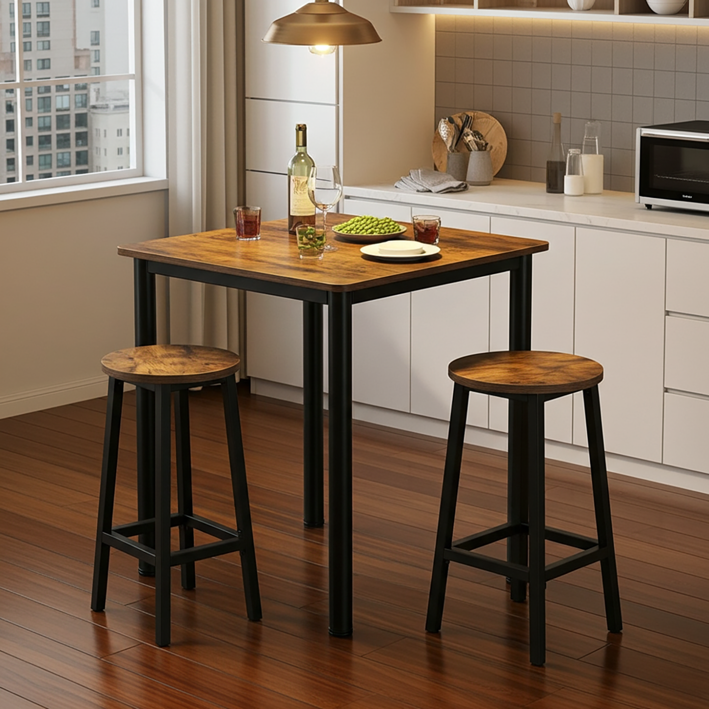 Foundry Industrial Rustic Wood & Metal Square Bar Dining Table