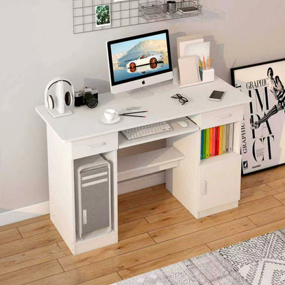 Executive Office Computer Desk with Drawers, Cabinet, Shelves (White)