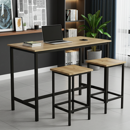 3 Piece Grandeur Premium Wood & Steel Bar Table and Stools Dinning Set (Rustic Oak)