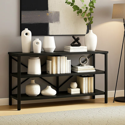 Serenity Industrial Console Table Bookcase TV Stand Storage Shelf Unit (Black)