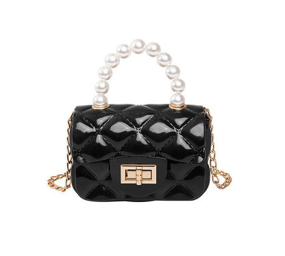 Designer Mini Quilted Chain Shoulder Coin Bag High Gloss Handbag (Black)