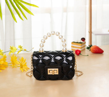 Designer Mini Quilted Chain Shoulder Coin Bag High Gloss Handbag (Black)