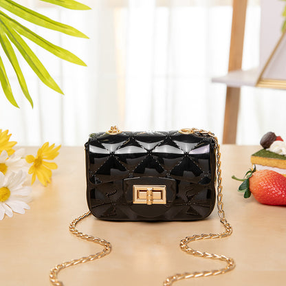 Designer Mini Quilted Chain Shoulder Coin Bag High Gloss Handbag (Black)