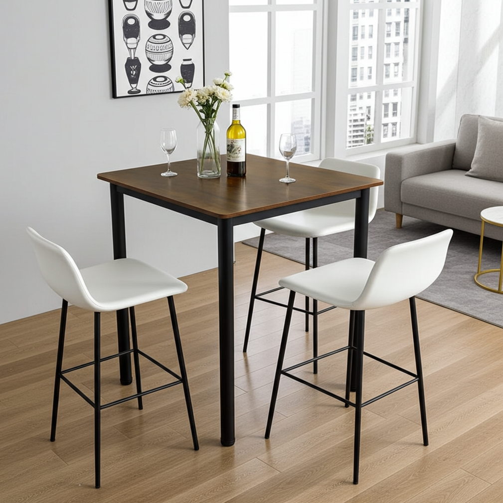 Foundry Industrial Rustic Wood & Metal Square Bar Dining Table