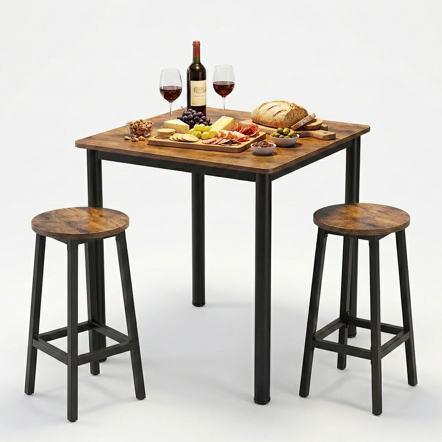 Foundry Industrial Rustic Wood & Metal Square Bar Dining Table