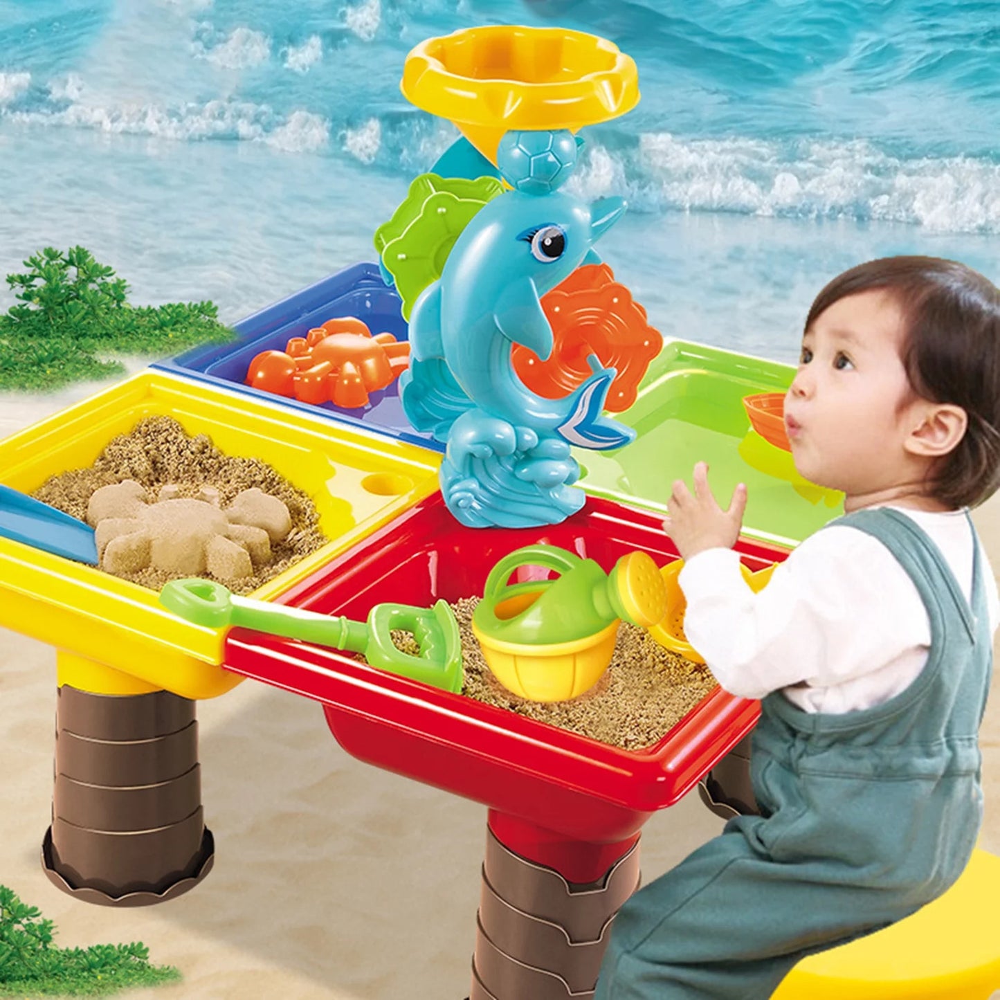 2 In 1 Sand and Water Play Toy Activity Table & Stool Set