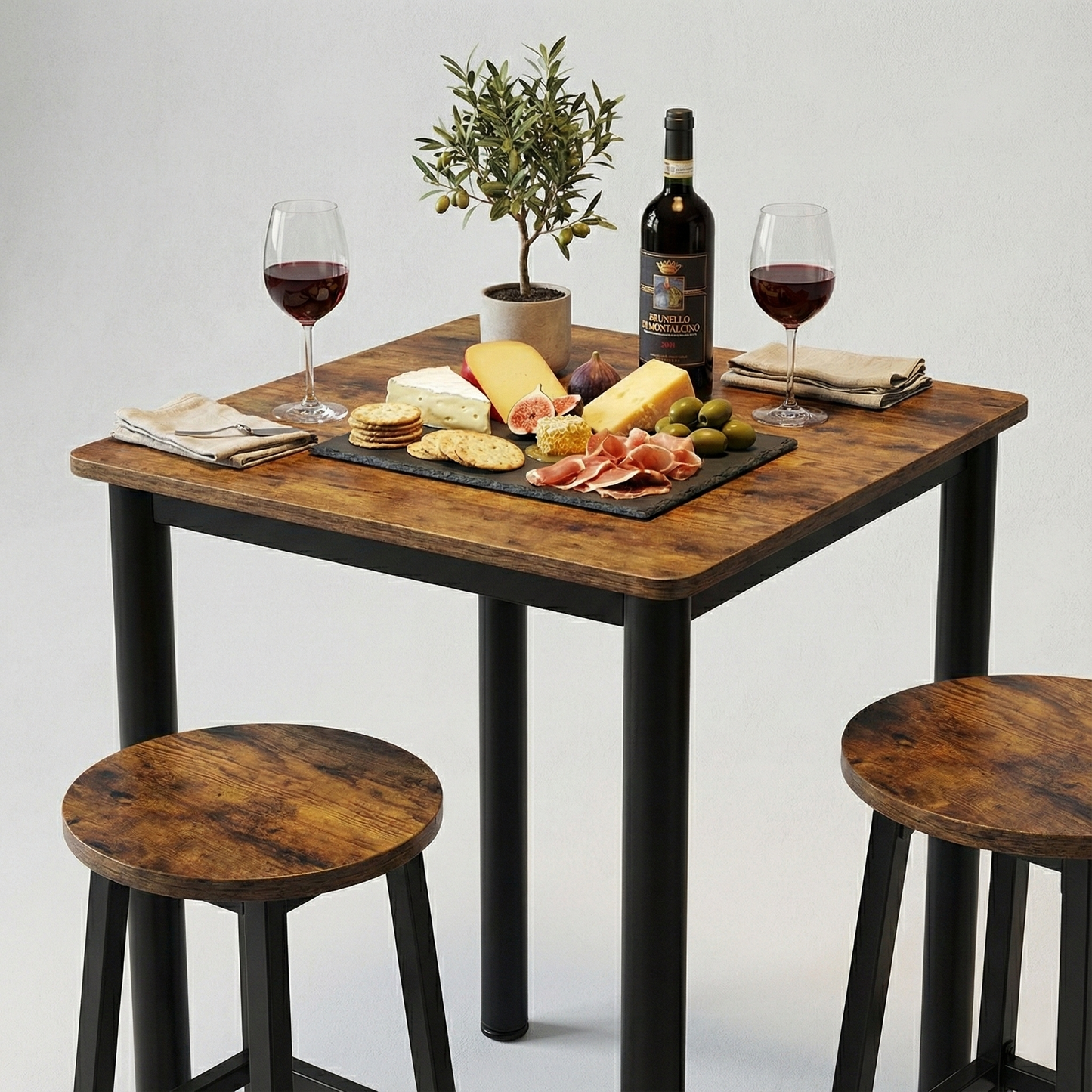 Foundry Industrial Rustic Wood & Metal Square Bar Dining Table